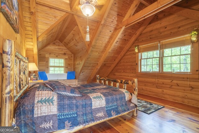 451 Pinecrest Rd, Sautee Nacoochee, GA 30571 - bedroom with hardwood / wood-style floors, wooden ceiling, and wood walls