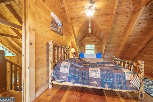 451 Pinecrest Rd, Sautee Nacoochee, GA 30571 - bedroom with wood ceiling, hardwood / wood-style floors, and wooden walls