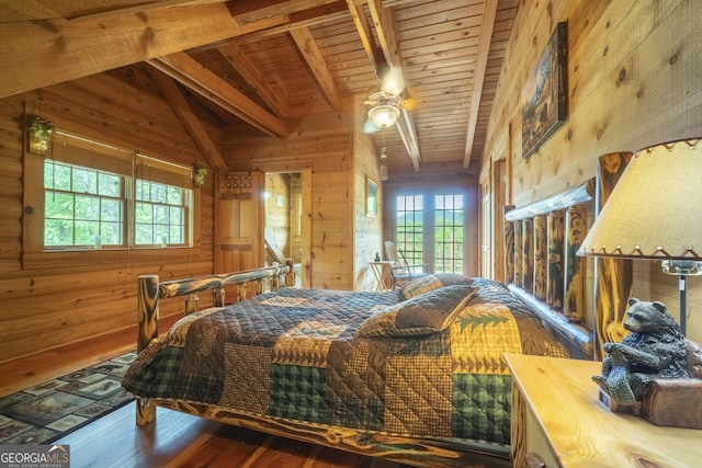 451 Pinecrest Rd, Sautee Nacoochee, GA 30571 - bedroom featuring hardwood / wood-style floors, wood walls, and wooden ceiling