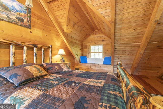 451 Pinecrest Rd, Sautee Nacoochee, GA 30571 - bedroom with wood ceiling and wood walls