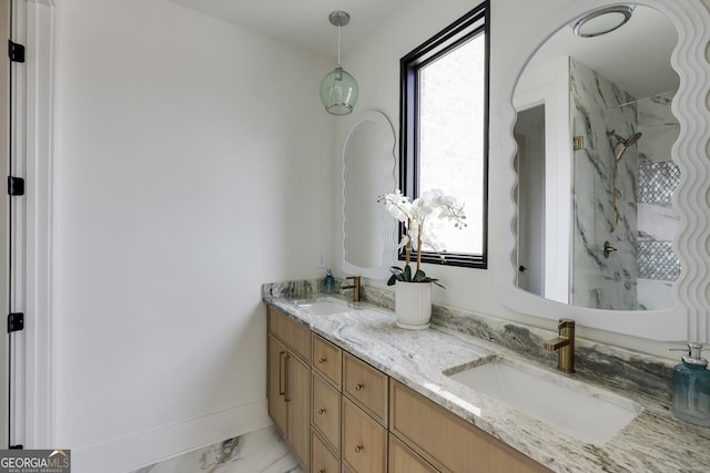 1954 8th St, Chamblee, GA 30341 - bathroom with double vanity, plenty of natural light, marble finish flooring, and a marble finish shower