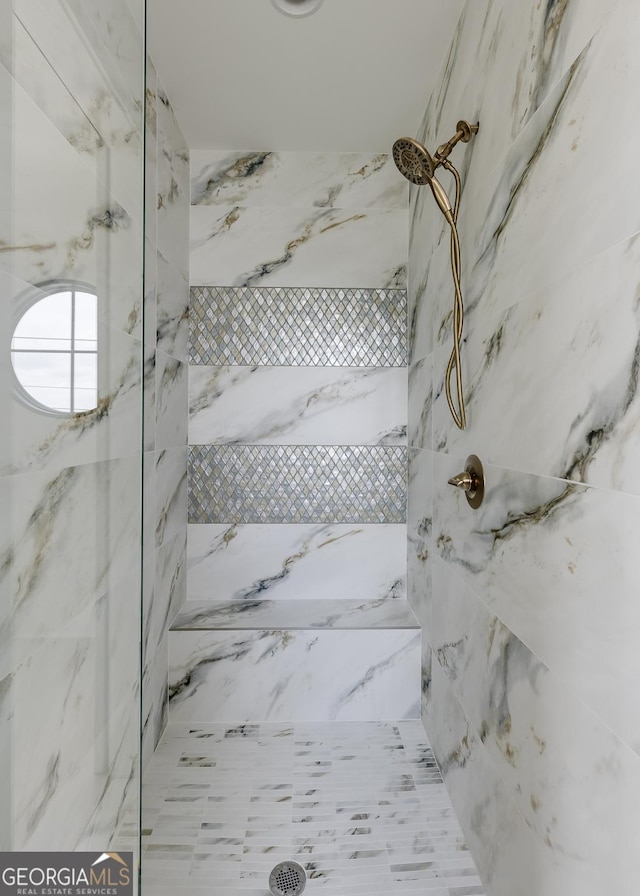 1954 8th St, Chamblee, GA 30341 - full bathroom featuring a marble finish shower