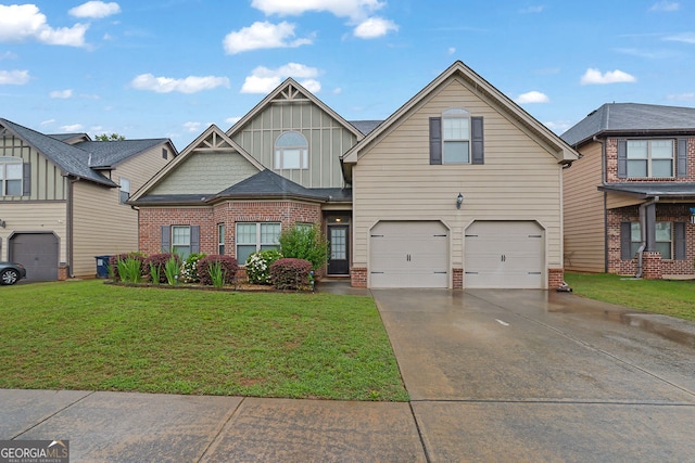 4581 Sagebrush Ct, Snellville, GA 30039 - craftsman-style house with brick siding, a garage, board and batten siding, concrete driveway, and a front yard
