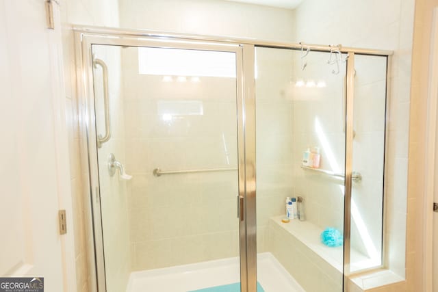 bathroom with a stall shower