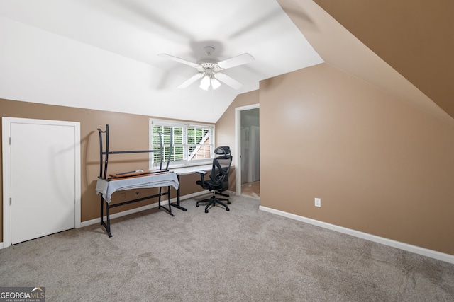 8035 Canter Ln, Alpharetta, GA 30009 - carpeted office featuring vaulted ceiling, ceiling fan, and baseboards