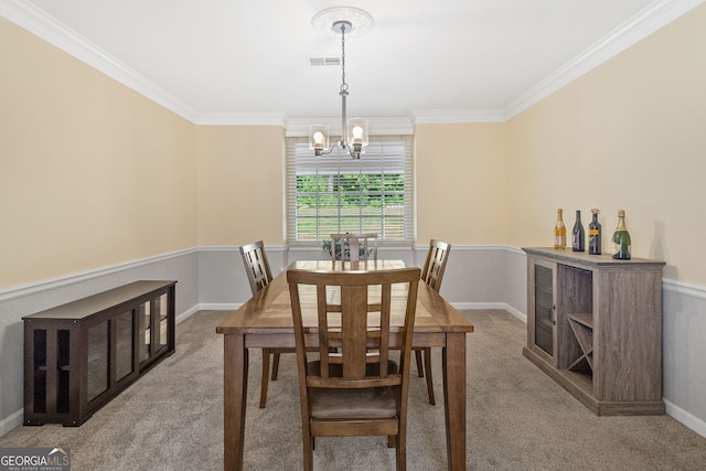 8035 Canter Ln, Alpharetta, GA 30009 - carpeted dining room with crown molding, a chandelier, and baseboards
