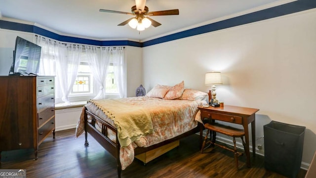 488 Mayapple Gln, Dawsonville, GA 30534 - bedroom with wood finished floors, crown molding, and a ceiling fan