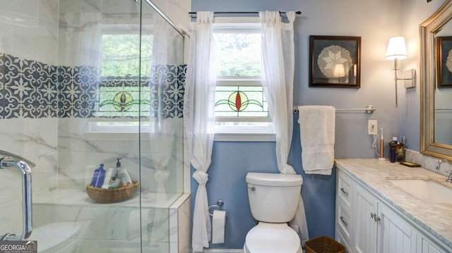 488 Mayapple Gln, Dawsonville, GA 30534 - full bath featuring a stall shower, vanity, and toilet