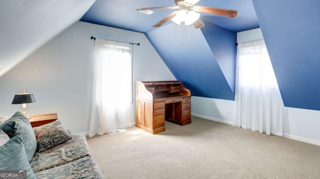 488 Mayapple Gln, Dawsonville, GA 30534 - office area with a ceiling fan, lofted ceiling, carpet floors, and baseboards