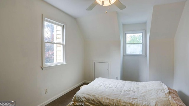 488 Mayapple Gln, Dawsonville, GA 30534 - bedroom with baseboards, dark carpet, and a ceiling fan