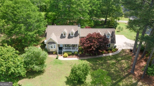 488 Mayapple Gln, Dawsonville, GA 30534 - view of front facade with covered porch, a chimney, and a front yard