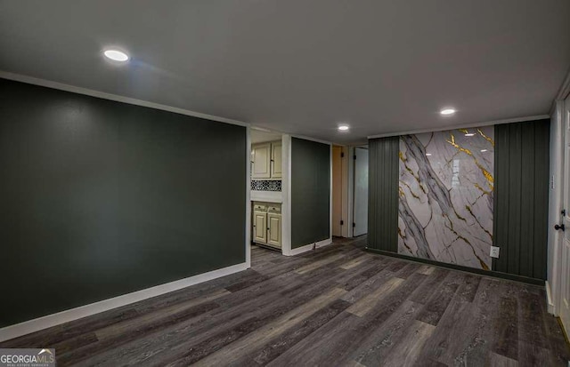 1772 Martin Pl SE, Smyrna, GA 30080 - finished basement featuring baseboards, dark wood-style flooring, recessed lighting, and ornamental molding