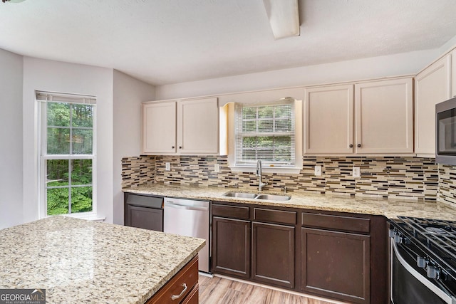 kitchen featuring a sink, stainless steel dishwasher, plenty of natural light, and decorative backsplash