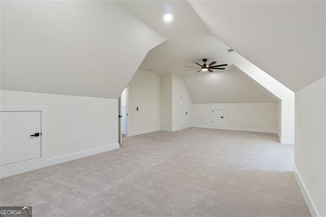5567 Tyree Rd, Winston, GA 30187 - additional living space featuring lofted ceiling, light colored carpet, a ceiling fan, baseboards, and recessed lighting