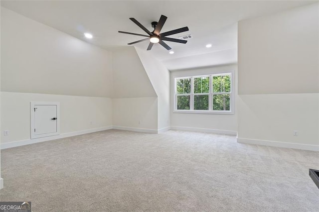 5567 Tyree Rd, Winston, GA 30187 - additional living space featuring carpet, ceiling fan, vaulted ceiling, and recessed lighting