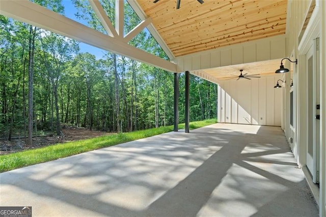 5567 Tyree Rd, Winston, GA 30187 - view of patio with a ceiling fan and a view of trees