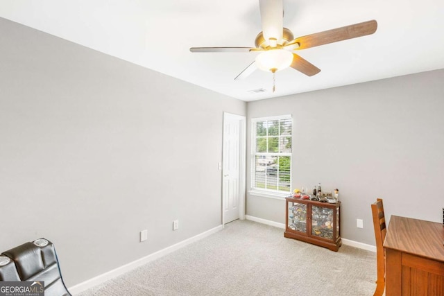 1194 Grandview Cir, Powder Springs, GA 30127 - home office with ceiling fan, baseboards, and light colored carpet