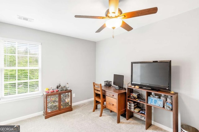 1194 Grandview Cir, Powder Springs, GA 30127 - carpeted office featuring healthy amount of natural light, a ceiling fan, and baseboards