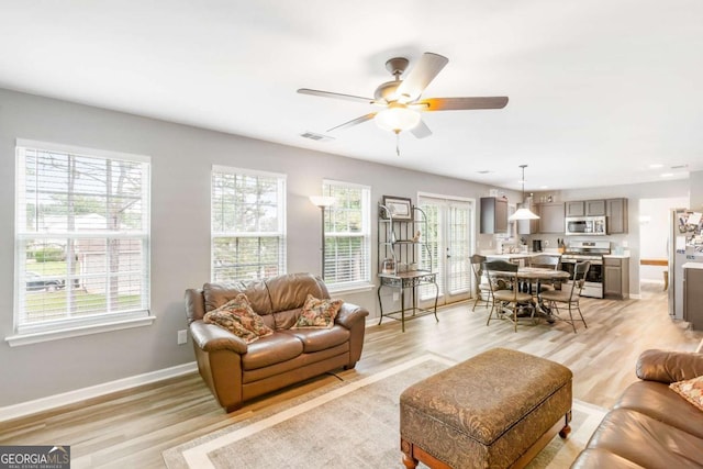 1194 Grandview Cir, Powder Springs, GA 30127 - living room with light wood-type flooring, ceiling fan, baseboards, and recessed lighting