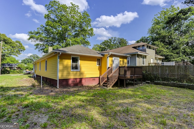 103 Chicamauga Ave SW, Atlanta, GA 30314 - back of house featuring a deck, crawl space, stairs, a chimney, and a shingled roof