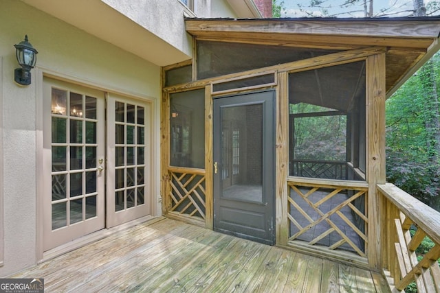 10660 Dunoon Dr, Alpharetta, GA 30022 - wooden deck featuring french doors and a sunroom