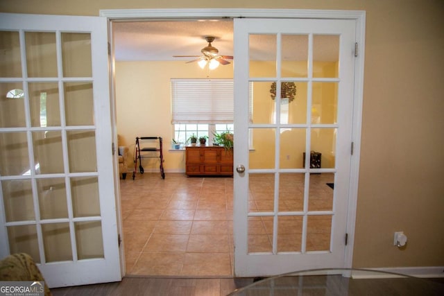 1351 Old Screven Rd, Jesup, GA 31545 - interior space featuring french doors, ceiling fan, baseboards, and tile patterned floors