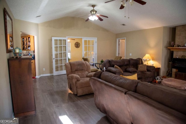 1351 Old Screven Rd, Jesup, GA 31545 - living area with dark wood finished floors, a ceiling fan, lofted ceiling, and baseboards