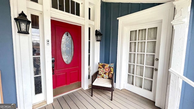 6 River St SW, Cave Spring, GA 30124 - doorway to property with board and batten siding and a porch
