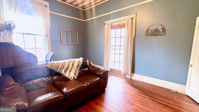 6 River St SW, Cave Spring, GA 30124 - living area featuring wood finished floors, baseboards, and ornamental molding