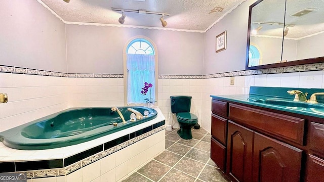 6 River St SW, Cave Spring, GA 30124 - full bathroom featuring a textured ceiling, tile patterned floors, rail lighting, vanity, and a bath
