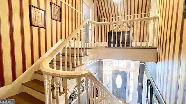 6 River St SW, Cave Spring, GA 30124 - staircase featuring wallpapered walls