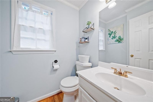 1763 Benningfield Dr SW, Marietta, GA 30064 - half bath with toilet, crown molding, wood finished floors, vanity, and baseboards