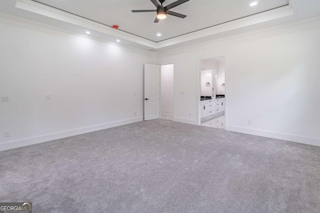 140 Maranatha Trl, Lawrenceville, GA 30045 - unfurnished bedroom with ornamental molding, a raised ceiling, carpet flooring, baseboards, and ensuite bath