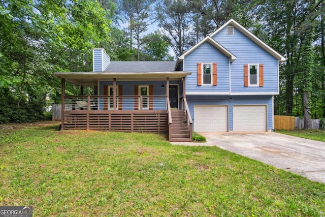 191 Nectar Pl, Dallas, GA 30132 - split level home with a porch, an attached garage, stairway, concrete driveway, and a chimney