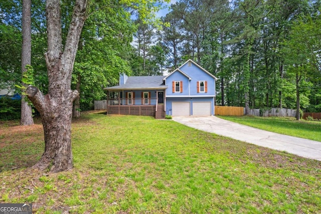 191 Nectar Pl, Dallas, GA 30132 - split level home with a porch, concrete driveway, a chimney, and an attached garage