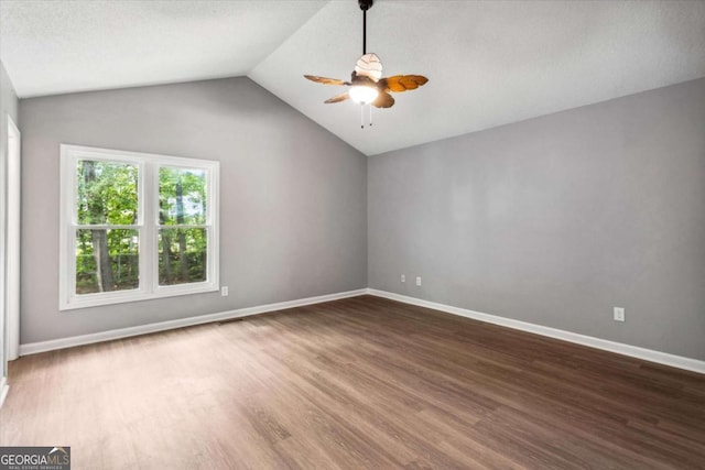 191 Nectar Pl, Dallas, GA 30132 - unfurnished room featuring ceiling fan, wood finished floors, lofted ceiling, and baseboards