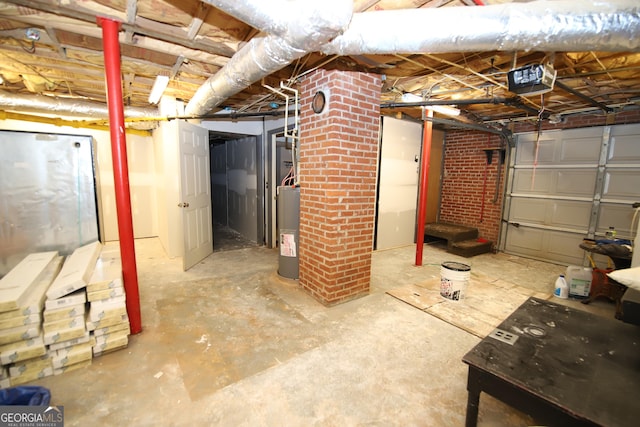 unfinished basement with electric water heater