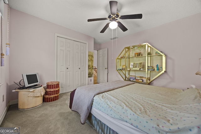 2810 Jodeco Ter, Jonesboro, GA 30236 - bedroom featuring carpet flooring, a closet, and ceiling fan