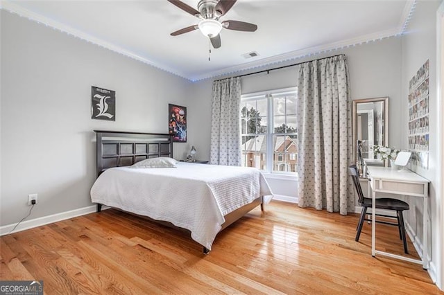 5370 Newport Bay, Alpharetta, GA 30005 - bedroom with ornamental molding, baseboards, wood finished floors, a desk, and a ceiling fan
