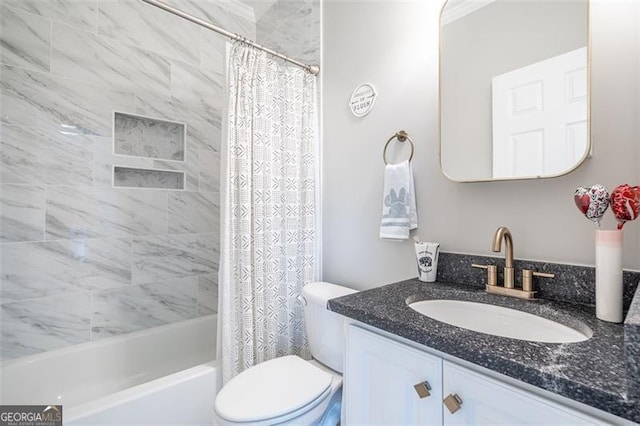 5370 Newport Bay, Alpharetta, GA 30005 - bathroom featuring toilet, vanity, and shower / tub combo