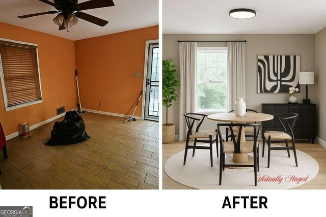 4 Kelso At Peyton Dr SW, Atlanta, GA 30311 - dining space featuring baseboards, wood finished floors, and a ceiling fan