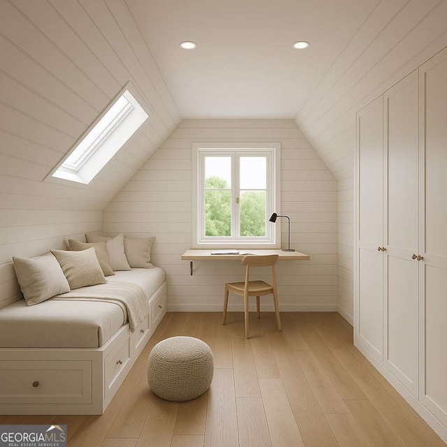 4 Kelso At Peyton Dr SW, Atlanta, GA 30311 - bedroom with a skylight, light wood finished floors, vaulted ceiling, and recessed lighting