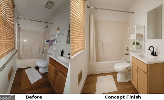 4 Kelso At Peyton Dr SW, Atlanta, GA 30311 - full bath featuring toilet, shower / tub combo, vanity, and wood finished floors
