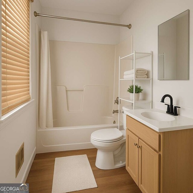 4 Kelso At Peyton Dr SW, Atlanta, GA 30311 - bathroom featuring shower / bath combo, vanity, toilet, and wood finished floors
