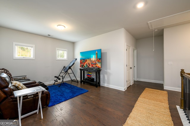 4832 Stone Way Path, Buford, GA 30519 - workout area with attic access, wood finished floors, and baseboards