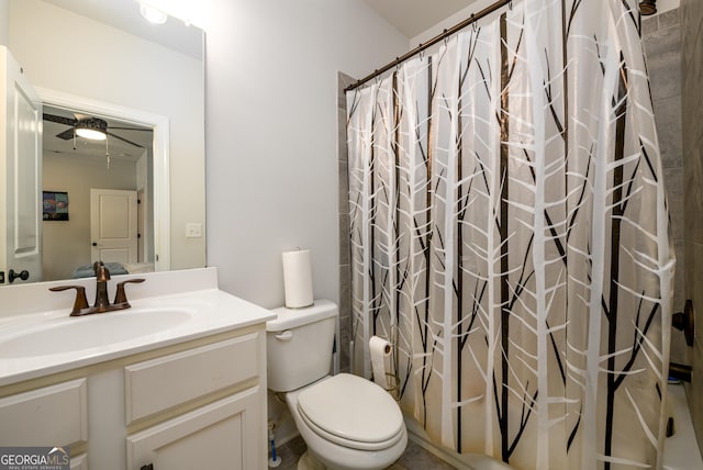 4832 Stone Way Path, Buford, GA 30519 - full bath with vanity, toilet, a shower with curtain, and a ceiling fan