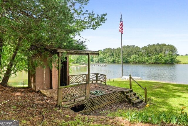 312 Flat Shoals Church Rd, Stockbridge, GA 30281 - dock with a water view and a yard