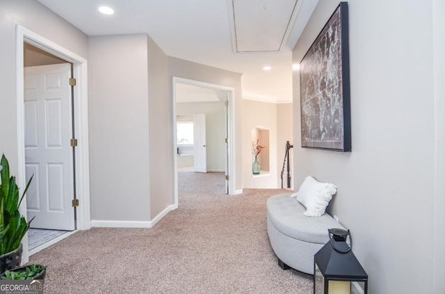 6450 Oak Valley Dr, Cumming, GA 30040 - corridor with attic access, carpet floors, and recessed lighting