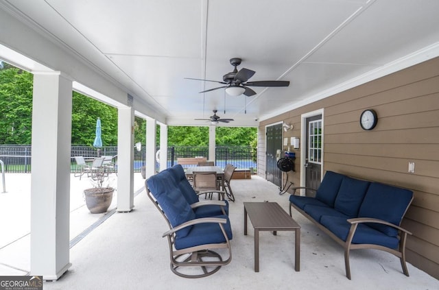 6450 Oak Valley Dr, Cumming, GA 30040 - view of patio / terrace featuring outdoor lounge area, ceiling fan, and outdoor dining space