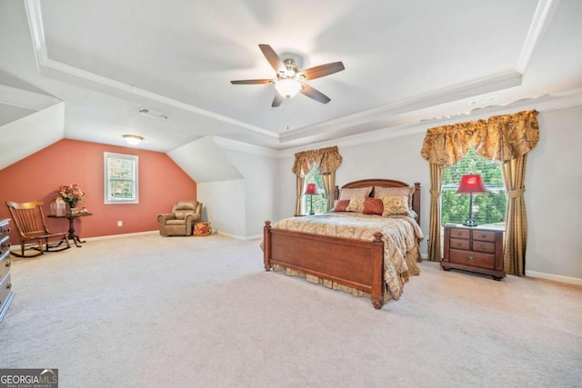 3230 Sundew Dr NW, Acworth, GA 30101 - carpeted bedroom featuring a raised ceiling, ornamental molding, ceiling fan, and baseboards